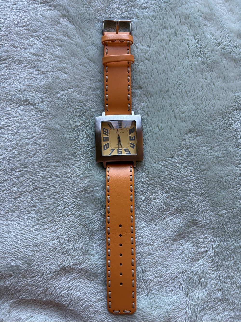 TOKYObay Orange  Genuine Leather Strap Square Watch